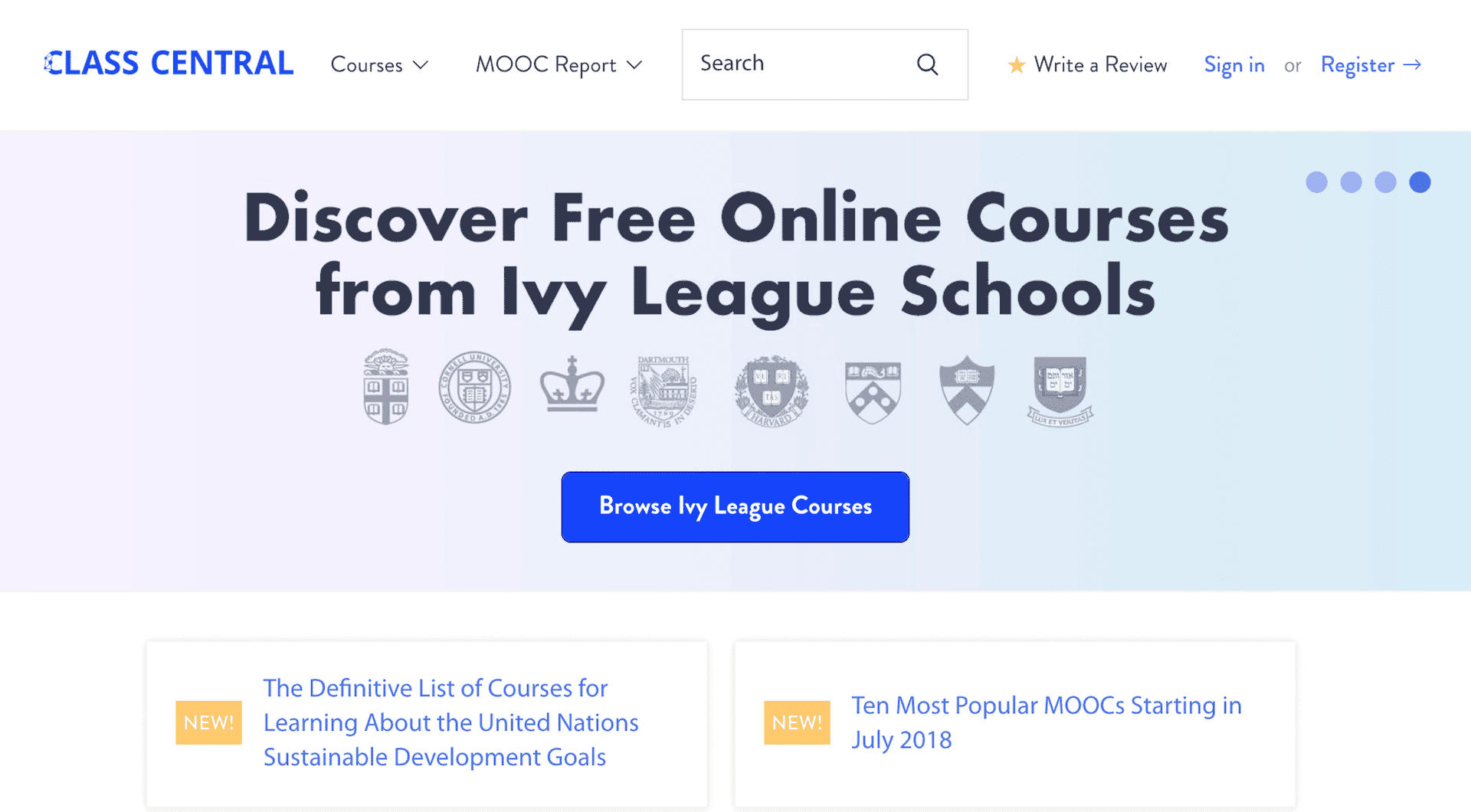 Search for free MOOCs on Class Central.