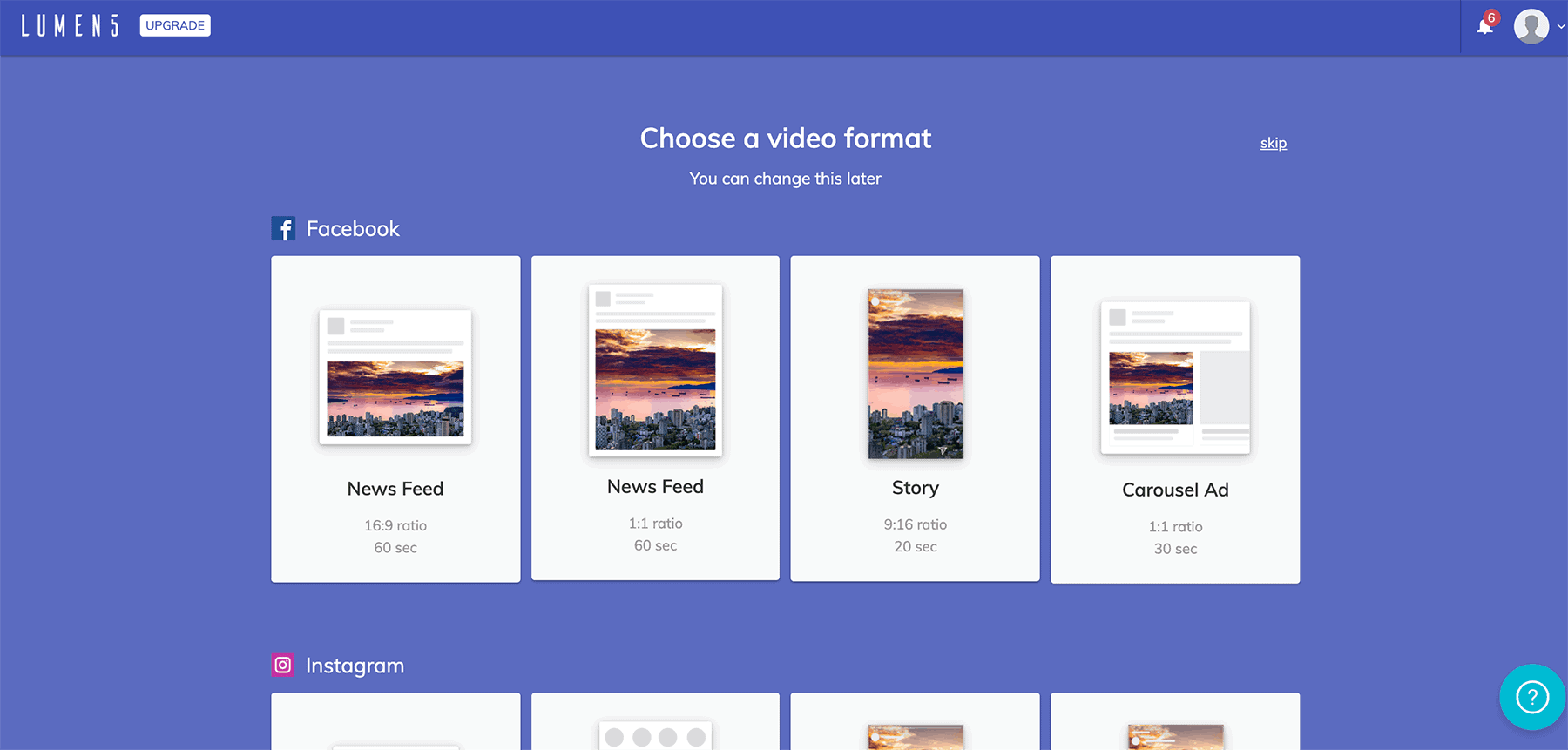 Lumen5 selecting video format
