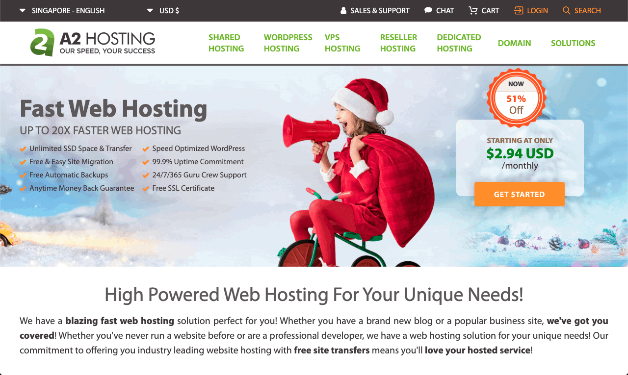 A2 Hosting Homepage
