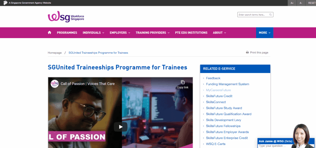 SGUnited-Traineeship business grant in singapore
