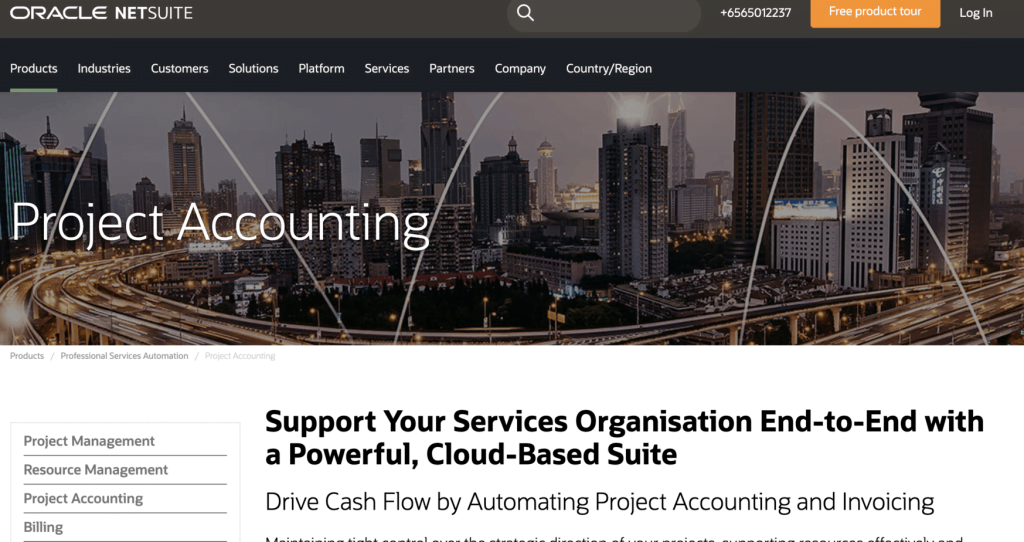 Landing page of Oracle Netsuite Accounting