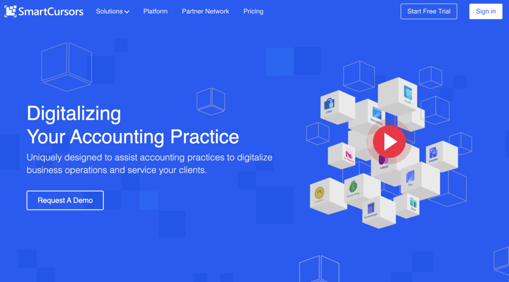 Landing page of smart cursor accounting, with their mission and strategy