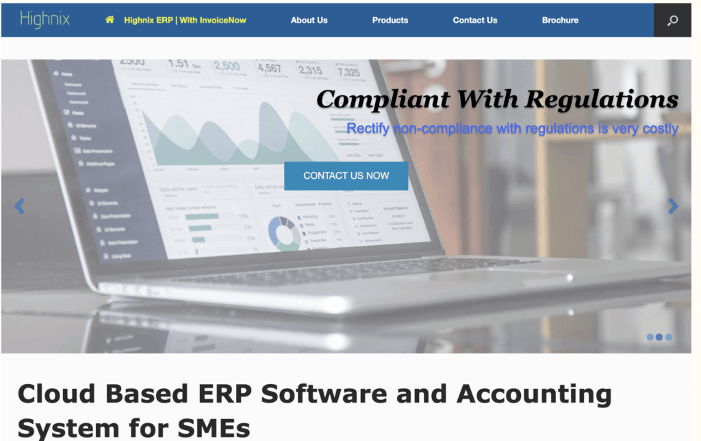 Interface of Highnix Accounting Software landing page