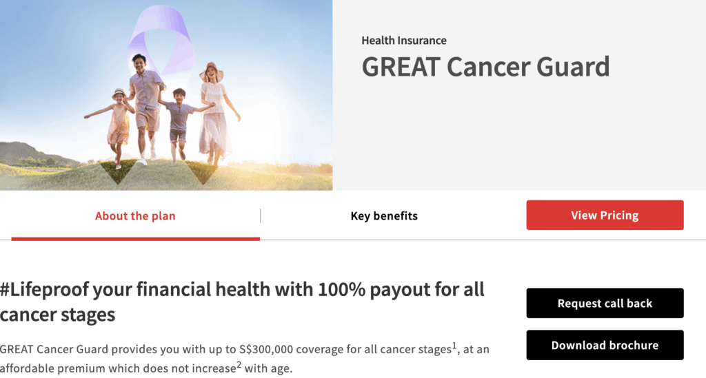 Great Eastern cancer insurance landing page