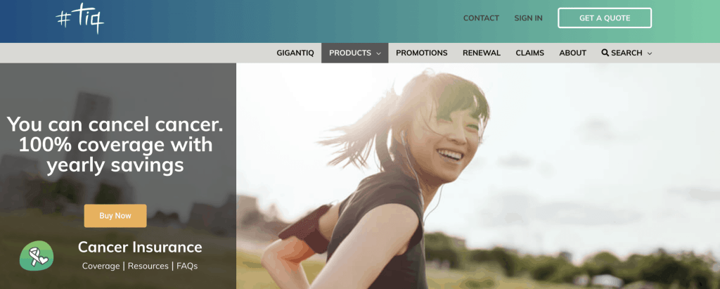 TIQ cancer insurance landing page
