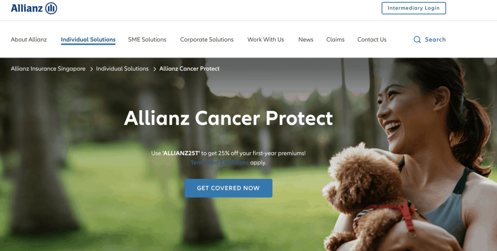 Allianz cancer insurance landing page
