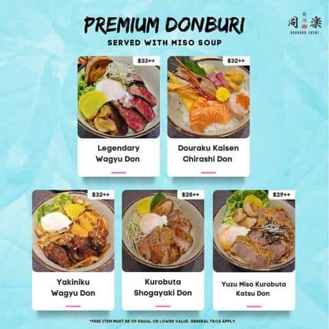 douraku sushi_1 for 1 premium donburi menu