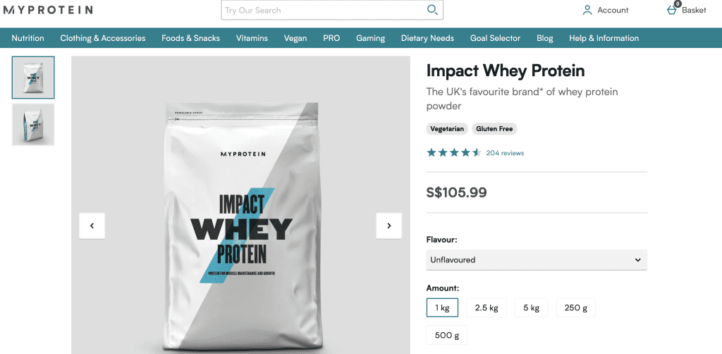 Whey protein Singapore - Myprotein Impact Whey