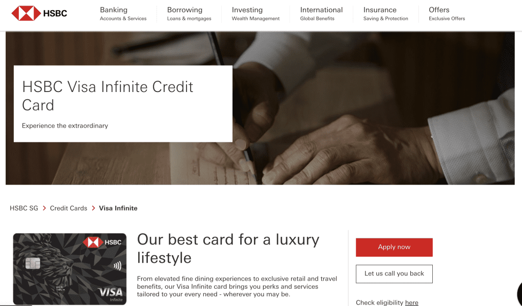 Premium Credit Card Singapore - HSBC Visa Infinite Credit Card
