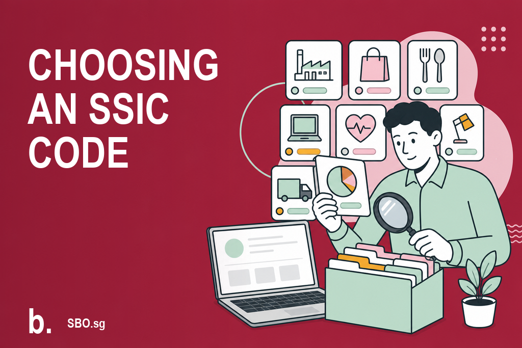 Founder sorting Singapore business activity categories and SSIC code options