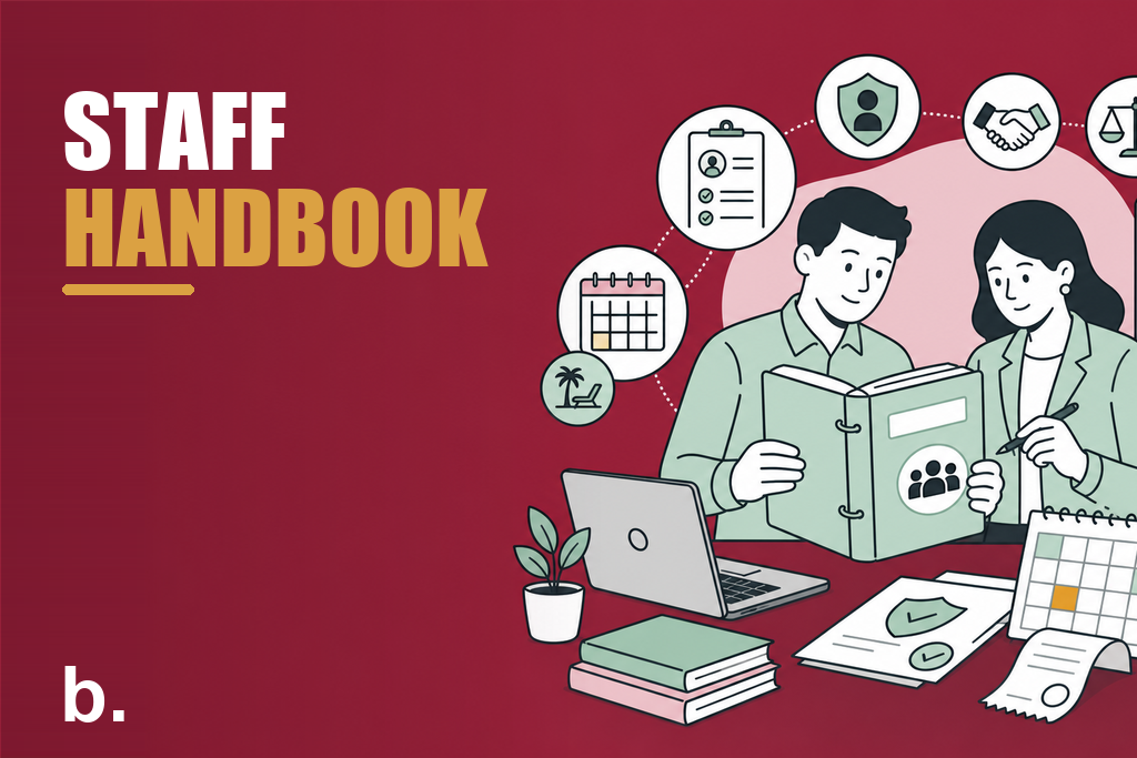 Singapore SME team reviewing a staff handbook and workplace policies