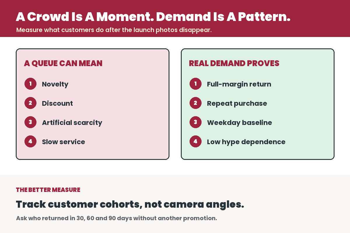 Infographic for A Queue Is Not Demand: Why Singapore Businesses Confuse Launch Hype With A Real Market
